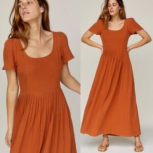 Christy Dawn Scarlet Dress Rust Gauze XS Orange Scoop Neck Short Sleeve Maxi
